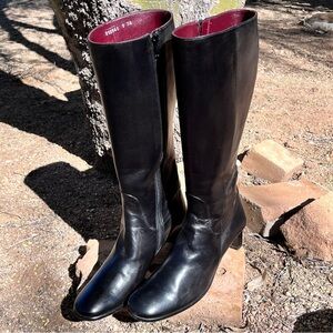 Cole Haan City Black Leather Tall Boot, 8 Narrow, Heels, Full Zip, Italian Made